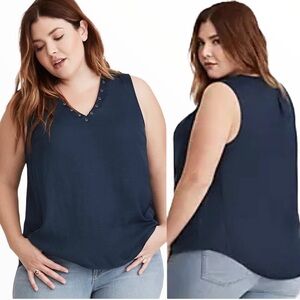 NWT TORRID Grommet Tank Top/Blouse With V Neck Cut Navy Blue Size Large (0)